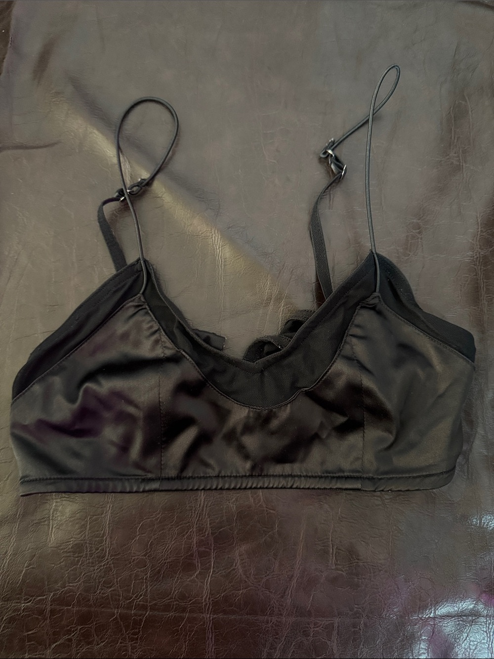 Rehab Black Satin Bralette with Thin Adjustable Straps